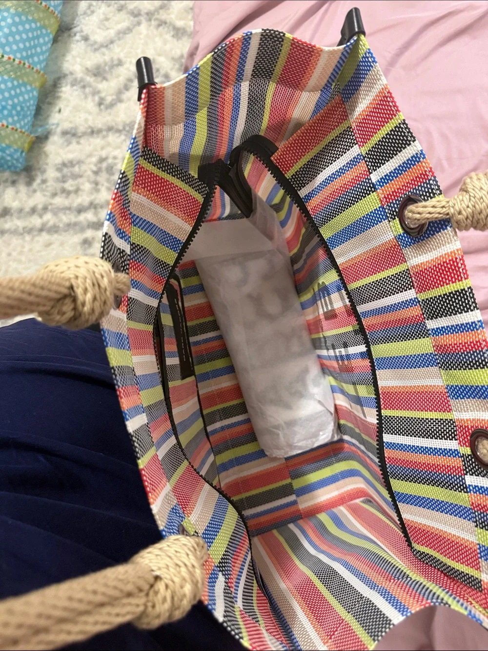 Marc Jacobs Multicolor Striped Canvas Tote with Rope Handles